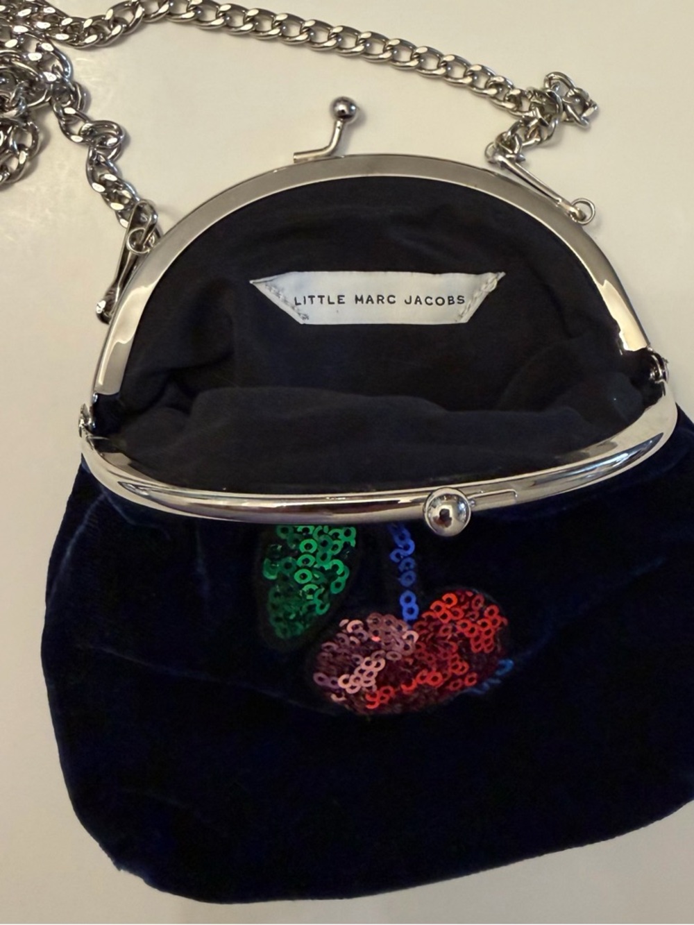 Marc Jacobs Little Marc Mini Blue Velvet Cherry Crossbody Coin Pouch - MINT - Picture 4 of 6